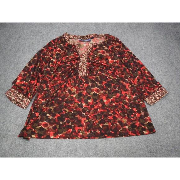 Susan Graver Blouse Top Women's Plus Size 1X Red‎ Two-Tone Circle Geometric Boho - Picture 1 of 7